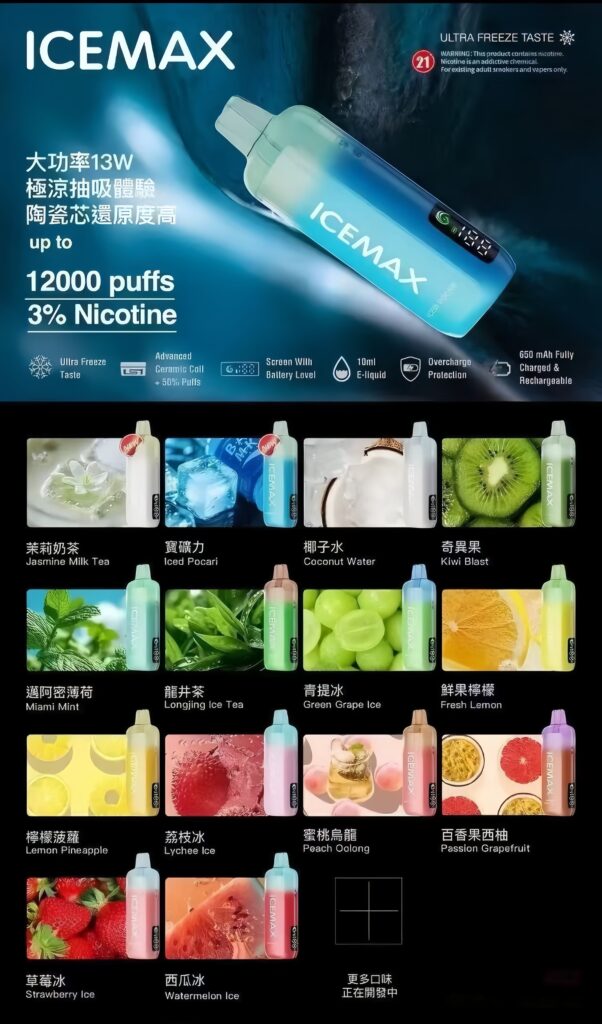 ICE MAX 冰爆12000口評測:2025年台灣一次性電子煙的長效冰感首選 3 ICE MAX 冰爆