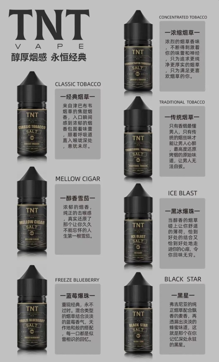 【原裝正品】TNT煙草系列電子煙油 – 經典菸草風味 電子煙 小煙煙油 買五送一 1 TNT煙草